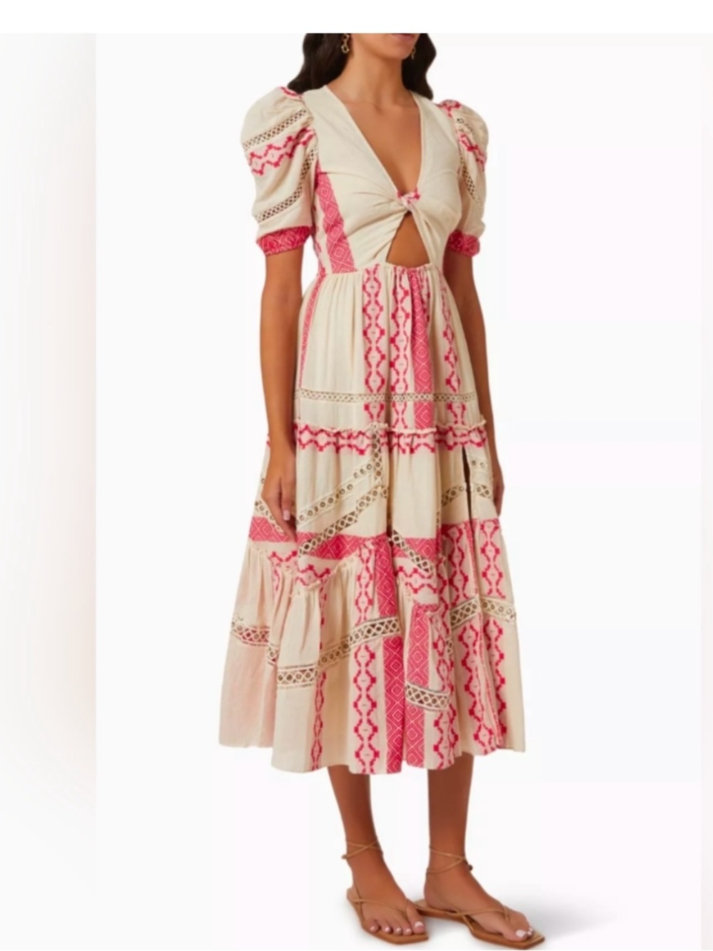 HEMANT & NANDITA Pehr Embroidered Dress Puff Sleeve Sz L